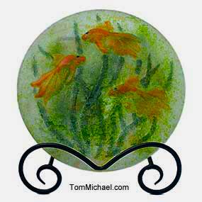 Decorative Art Glass Pate de verre Goldfirsh disk by Tom Michael at TomMichel.com