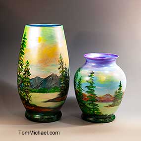 Hand-painted scenic vases, decorative glass vases, painted vases