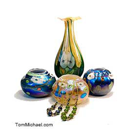 Art Glass Vases for Sale, decorative art glass, home decor, antique art glass, Tom Michael