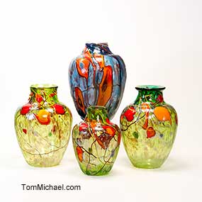 Decorative Art Glass Vases, hand painted art glass vases, scenic vases for sale
