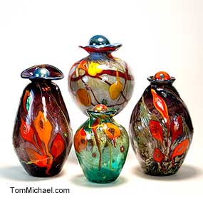 Iridescent art glass vases, hand-painted vases, modern art glass, hand-blown glass vases