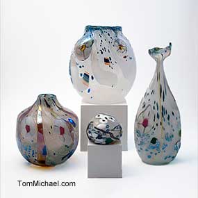 Hand-blown art glass vases by Tom Michael, USA