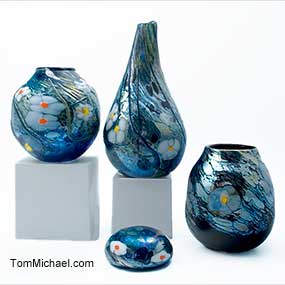 Hand-blown art glass vases by Tom Michael, Odyssey Art Glass