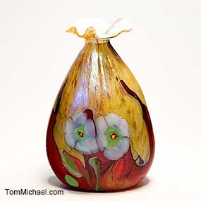 Decorative Glass Vases, Antque Art Glass for sale, hand-painted vases, home decor, Tom Michael