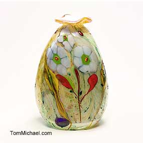 Decorated Art Glass, Wildflower vases, art glass vases for sale, hand blown glass art, hand-painted glass vases Tom Michael