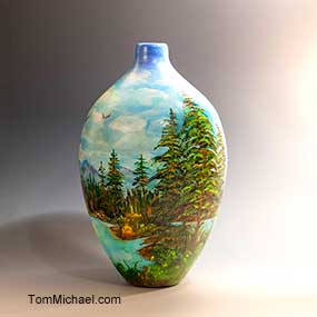 Decorative glass hand painted vases by Tom Michael