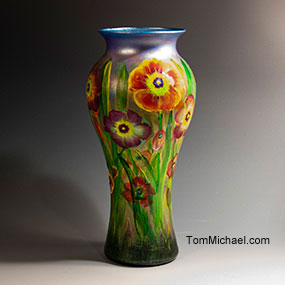 Hand painted decorative vases by Tom Michael antique vases, iridescent glass