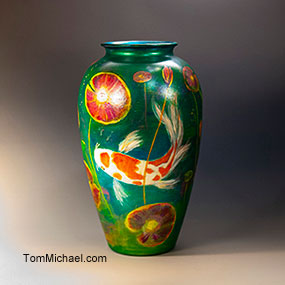  Hand painted vases, art glass vases, scenic vases, decorative art glass, tom michael