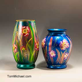 Decorative Glass Vases, Hand-painted glass art, Tom Michael