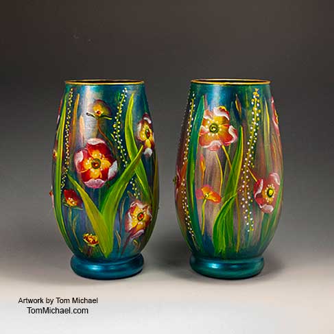 Scenic vases, hand painted vases, landscape, floral, decorative glass vases
