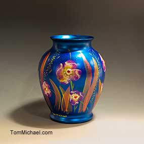 scenic glass vases, hand painted glass vase, jeweled floral vases, scenic, landscape floral vases