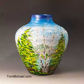 Hand-painted floral vase by Tom Michael, Odyssey Art Glass