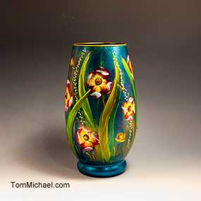 Hand-painted floral vase, decorative vases, scenic vases by Tom Michael