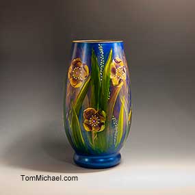 Scenic hand painted vases, jewels floral vase, decorative vases, scenic vases by Tom Michael