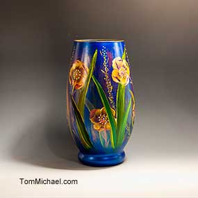 scenic vase, art glass vases, hand painted floral vase, landscape scene