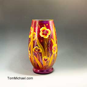panoramic vases, scenic glass vases, hand painted glass vase, jeweled floral vases, scenic, landscape floral vases, panoramich vase