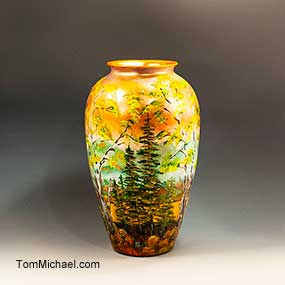 Scenic hand painted vases, landscape vases,  decorative vases, scenic vases by Tom Michael