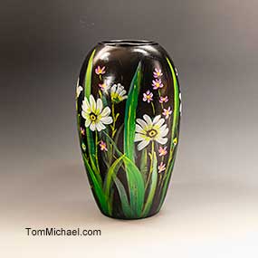 Decorative Hand-painted  glass art vases by Tom Michael