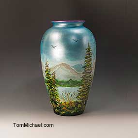 Decorative glass hand painted vases by Tom Michael