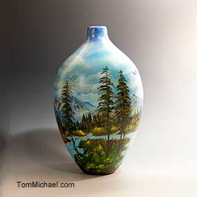 Hand-painted art glass and ceramic vases by Tom Michael, Odyssey Art Glass