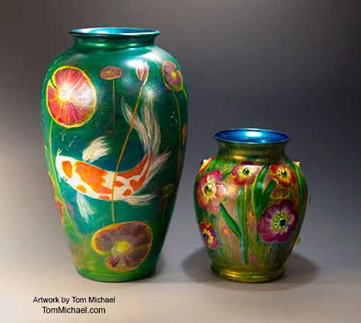 Hand-painted Scenic Art Glass  Vases by Tom Michael, Odyssey Art Glass