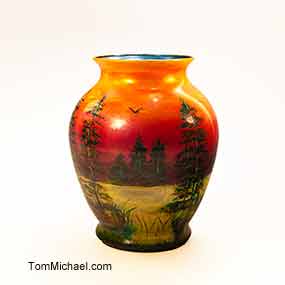 Hand-painted art glass and ceramic vases by Tom Michael, Odyssey Art Glass