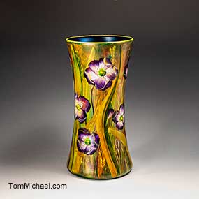 Decorative glass hand painted vases by Tom Michael