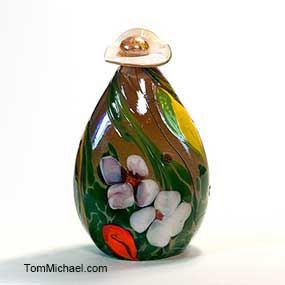 Decorative vases, hand blown art glass, scenic hand-painted vases
