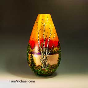 Decorative glass hand painted vases by Tom Michael