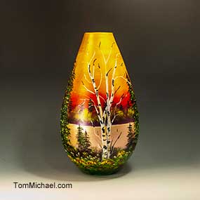 Hand-painted art glass and ceramic vases by Tom Michael, Odyssey Art Glass