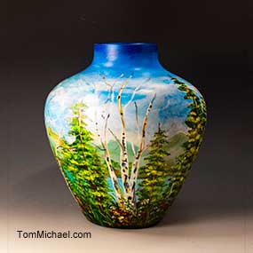 Decorative glass hand painted vases by Tom Michael