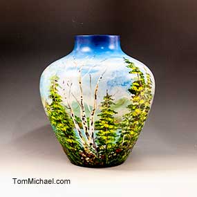Hand-painted scenic vase, decorative glass vases, panoramic vases, glass art, tom michael