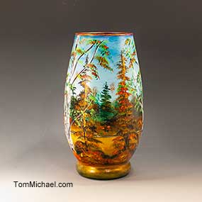 Decorative glass hand painted vases by Tom Michael