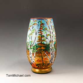 Hand-painted floral vase by Tom Michael, Odyssey Art Glass