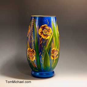 Scenic vases, hand painted vase, decorative glass vase, art glass painted vase