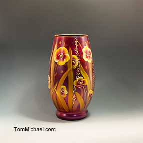 Wildflower vases,scenic vase, art glass vases, hand painted floral vase, landscape scene